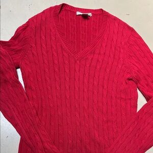 Women's Red Cable Knit Sweater 100% cotton